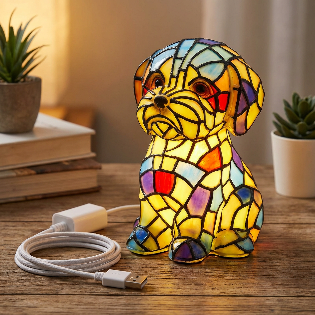 Moktan Sabai Artistic Resin Figurine Table Lamp with Warm Ambient LED Light USB Plug