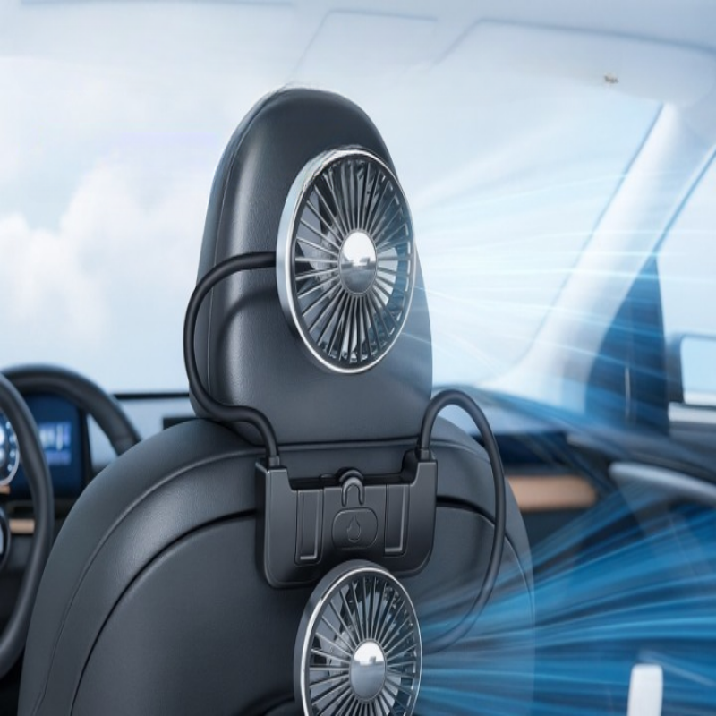 Moktan Sabai Comfort Breeze | Dual-Head Rear Seat Fan with 360° Rotation & USB-C Charging | Adjustable Airflow for Passenger Comfort