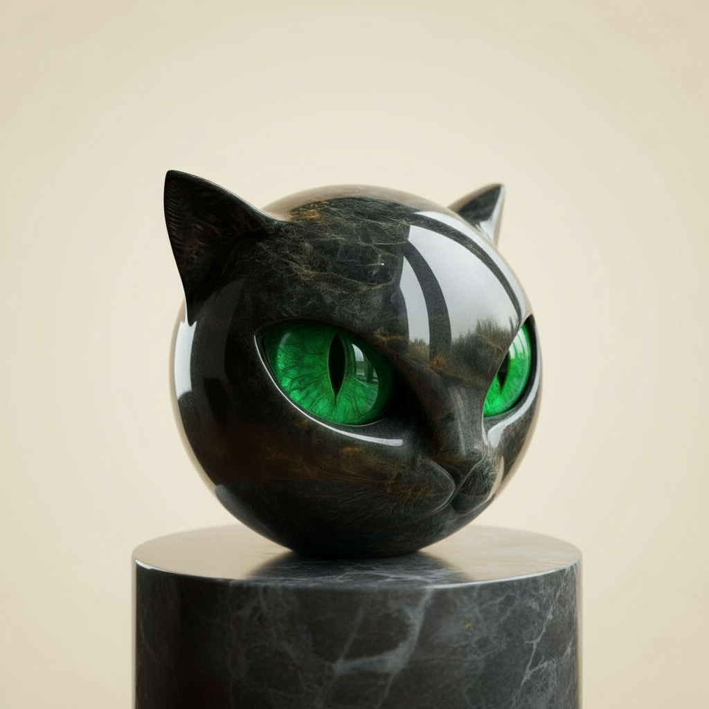 Moktan Sabai Cat Head Decorative Sculpture Green