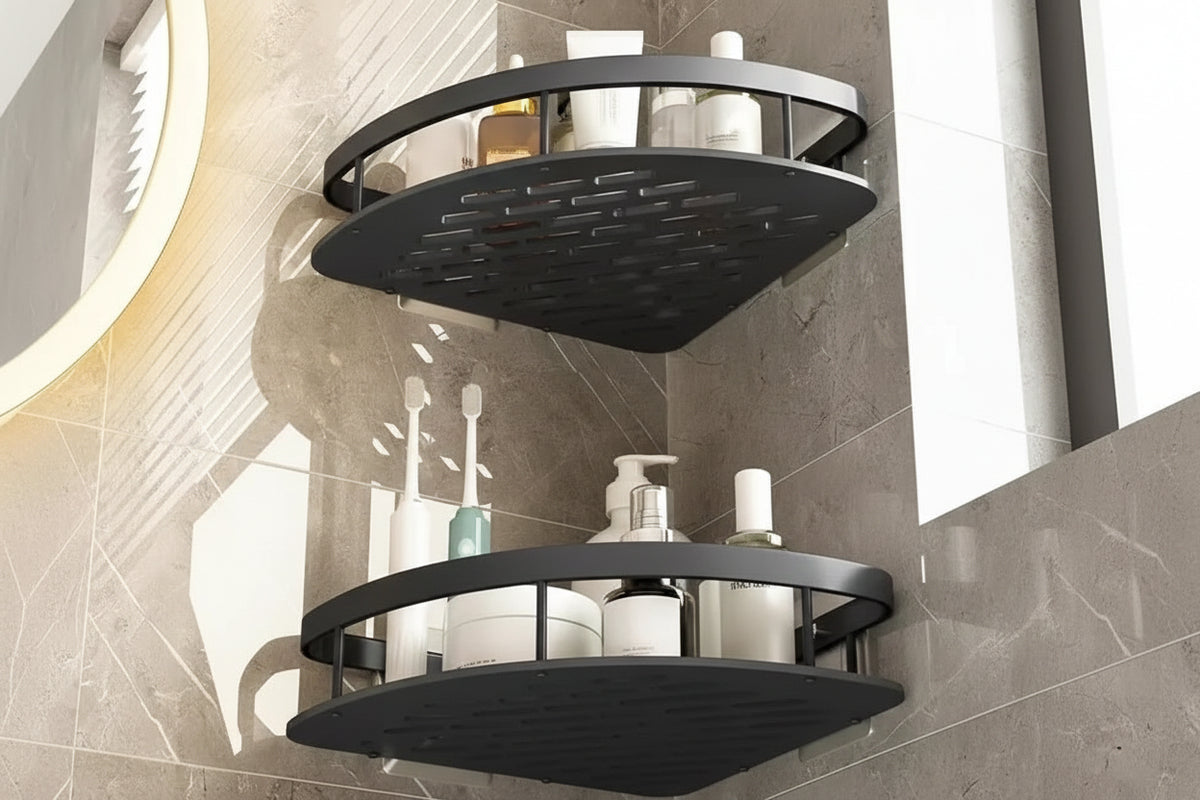 Moktan Sabai Stainless Steel Tension Shower Caddy Corner Shelf Bathroom Organizer Storage
