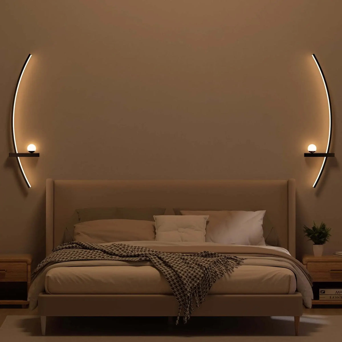 Moktan Sabai 2pcs Modern Adjustable LED Wall Sconce 31.5" Arched Bedside Lamp 3000K Warm Glow 2 PCS