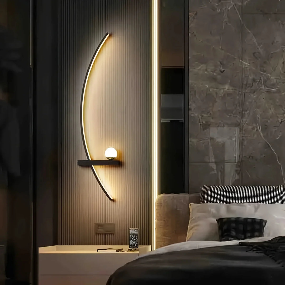 Moktan Sabai 2pcs Modern Adjustable LED Wall Sconce 31.5" Arched Bedside Lamp 3000K Warm Glow