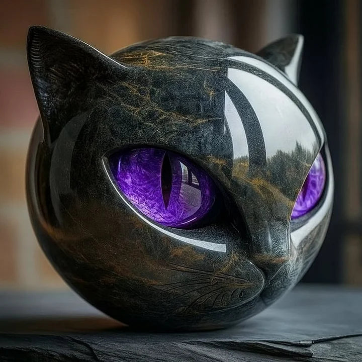 Moktan Sabai Cat Head Decorative Sculpture Purple