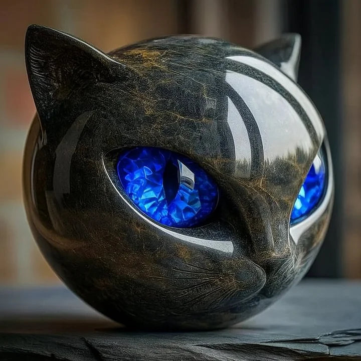 Moktan Sabai Cat Head Decorative Sculpture Blue