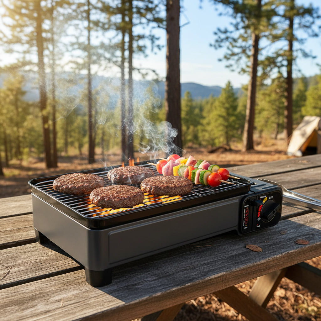 Moktan Sabai Portable Butane Grill Stove with Grill Net Outdoor Camping Traveling Trekking BBQ black